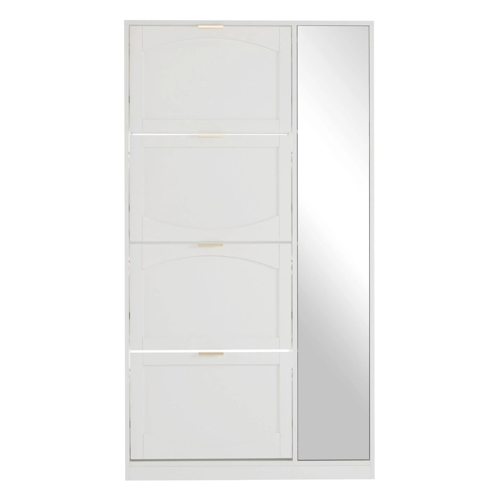 Scarpiera con specchio e 4 scomparti estraibili; 80x24x147 cm; bianco
