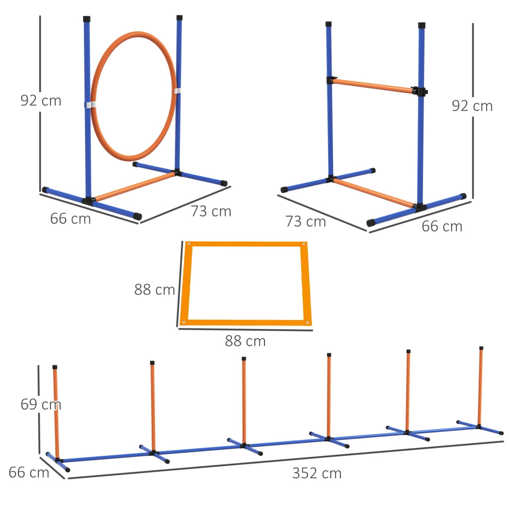 Set Agility Dog con Anello e Barra per Salto Paletti Slalom Fischietto Palline e Borsa Arancione
