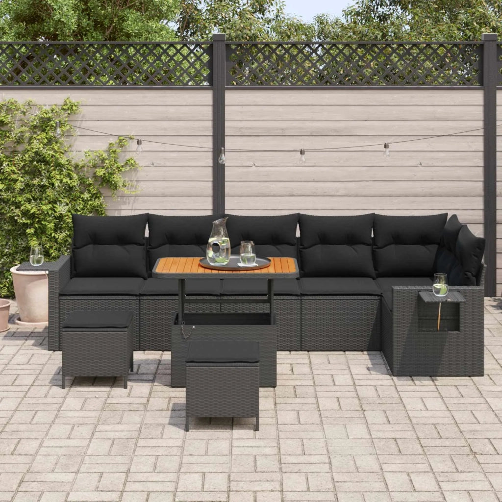 Set Divano da Giardino con cuscino 11 pcs Nero polyrattan