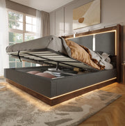 Letto matrimoniale 180x200 cm con contenitore; LED integrati; grigio e noce