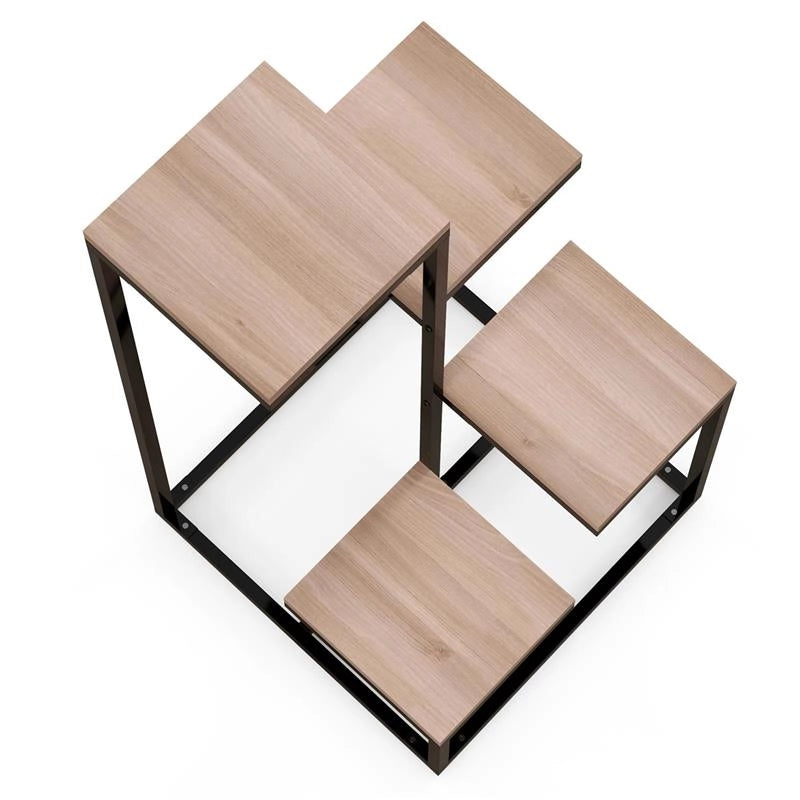 SCAFFALE PER PIANTE A 4 LIVELLI IN ACCIAIO E LEGNO, 40X40X75.5 CM, MARRONE E NERO
