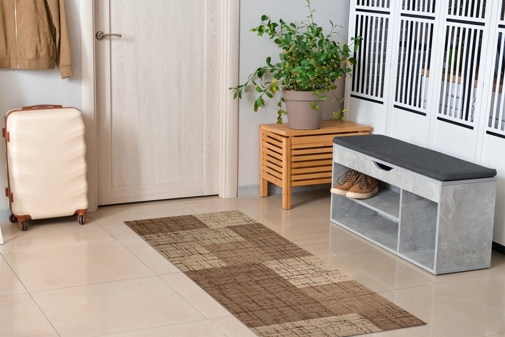Tappeto Arredo Moderno Morbido in Ciniglia Ingresso Antiscivolo Prodotto Italiano  Soggiorno Camera Salotto Disegni Piazzati Cotone Varie Misure Grande Mondrian/Fango - 175x280 cm