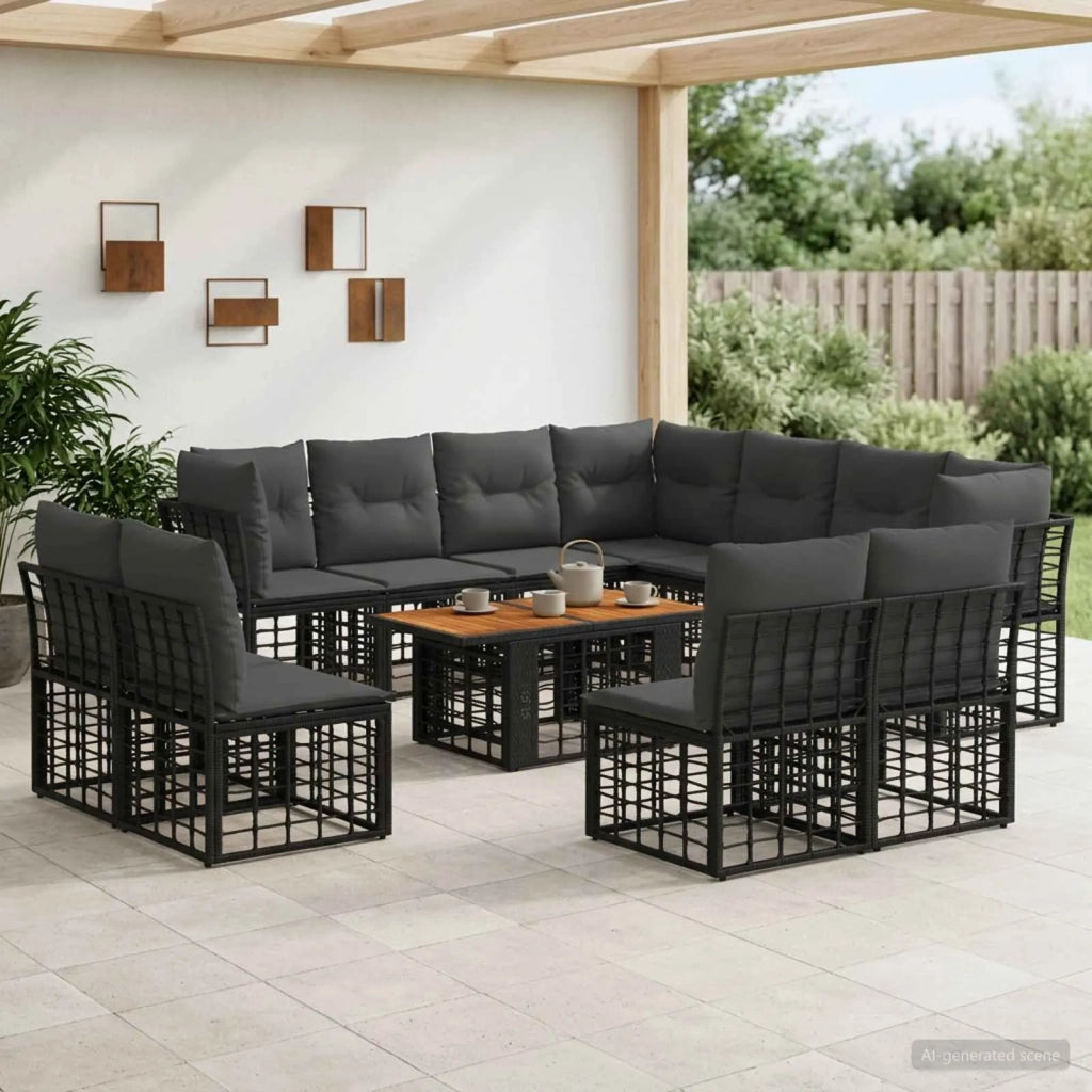 Set Divano da Giardino 12 pz Nero e Grigio scuro polyrattan 3437877