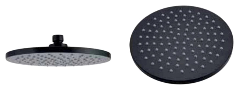Soffione Doccia Round ABS Nero Opaco Ø200 mm – Ugelli Anticalcare – Attacco Standard 1/2”