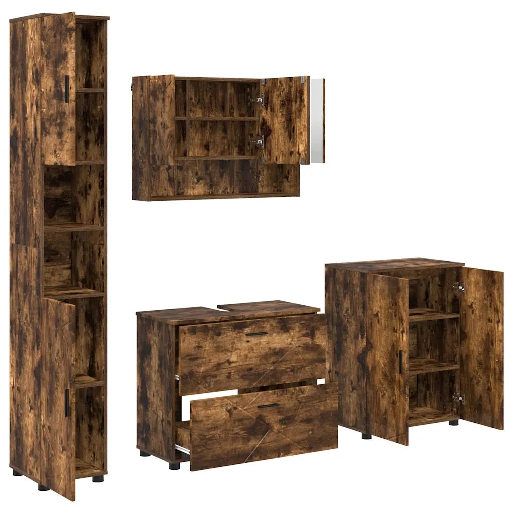 Set di mobili per il bagno con cassetto 4 pcs Rovere fumé 3393088