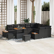 Set Divano da Giardino  12 Pezzi con Cuscini Nero Polyrattan Acacia