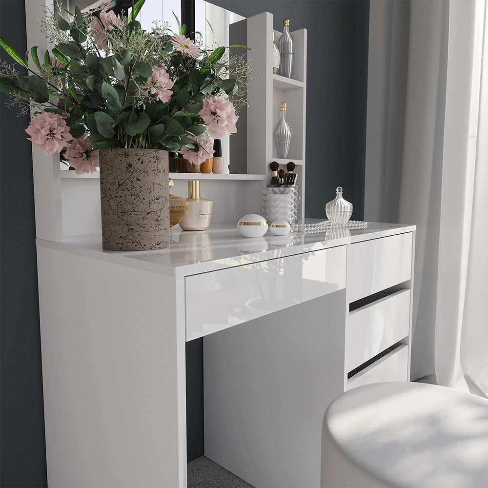 Vicco Tavolo da toeletta Bianco/bianco lucido 89.8 cm 4 parti