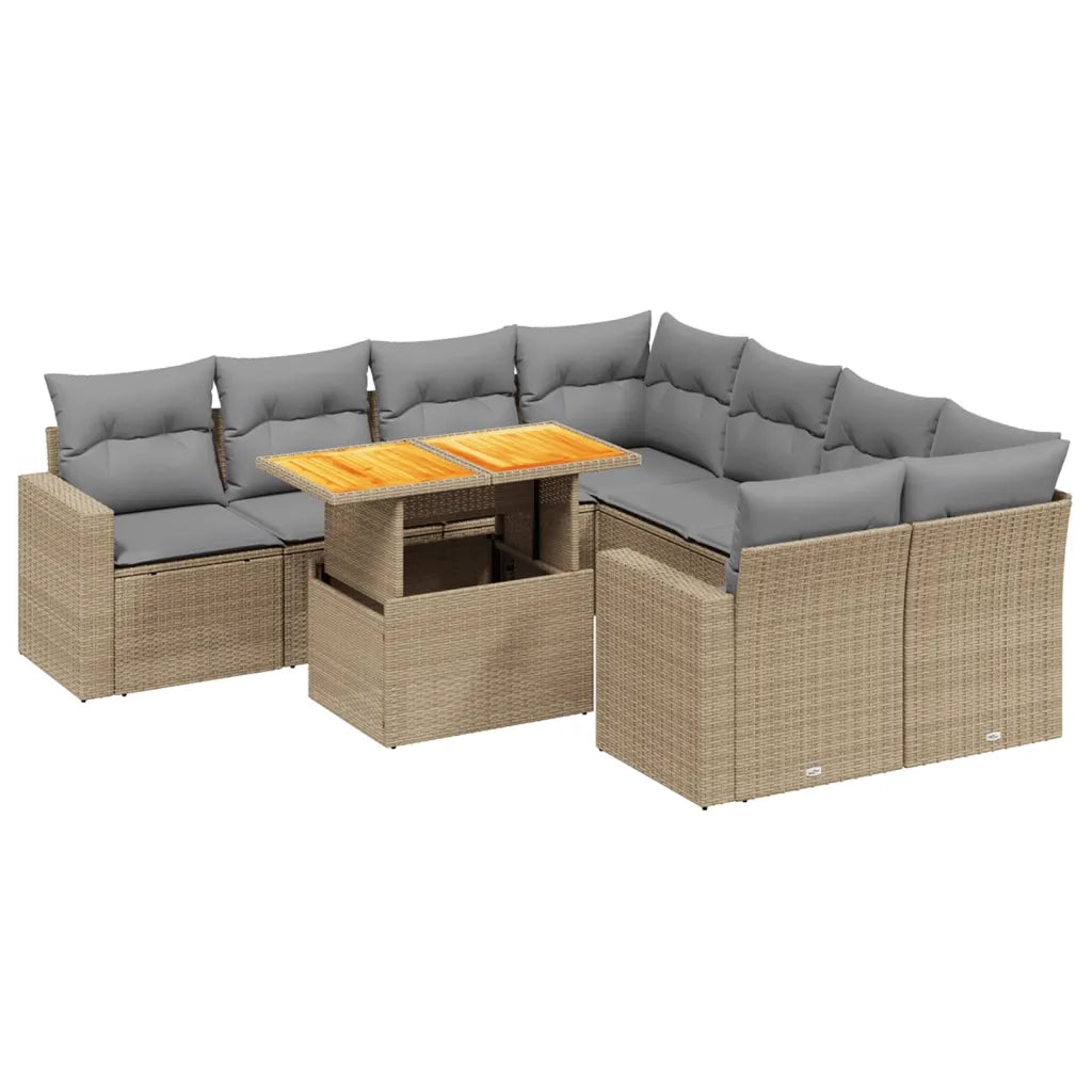 Set Divano da Giardino 9 pz con Cuscini Beige in Polyrattan 3271241