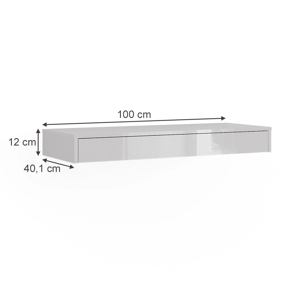 Vicco Libreria da parete Bianco lucido 100 x 12 cm con cassetto