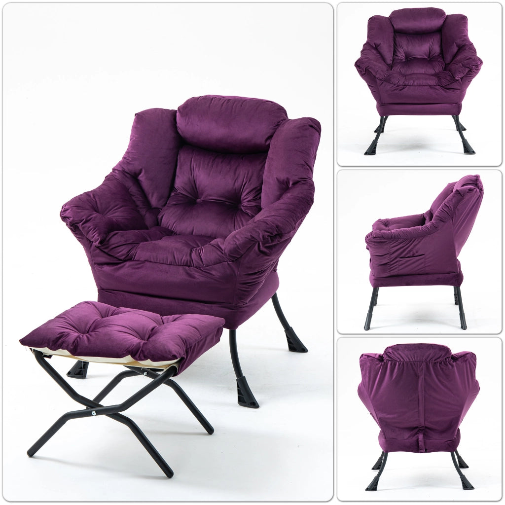 Poltrona relax pieghevole - con poggiapiedi e schienale ergonomico - in metallo - viola
