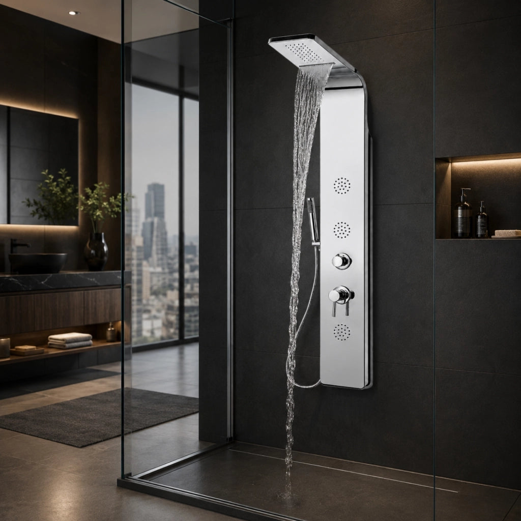 Colonna doccia 007 4 funzioni acciaio inox 3 bocchette idro lombari 20x53x150 cm *** finitura- cromo lucido, confezio...