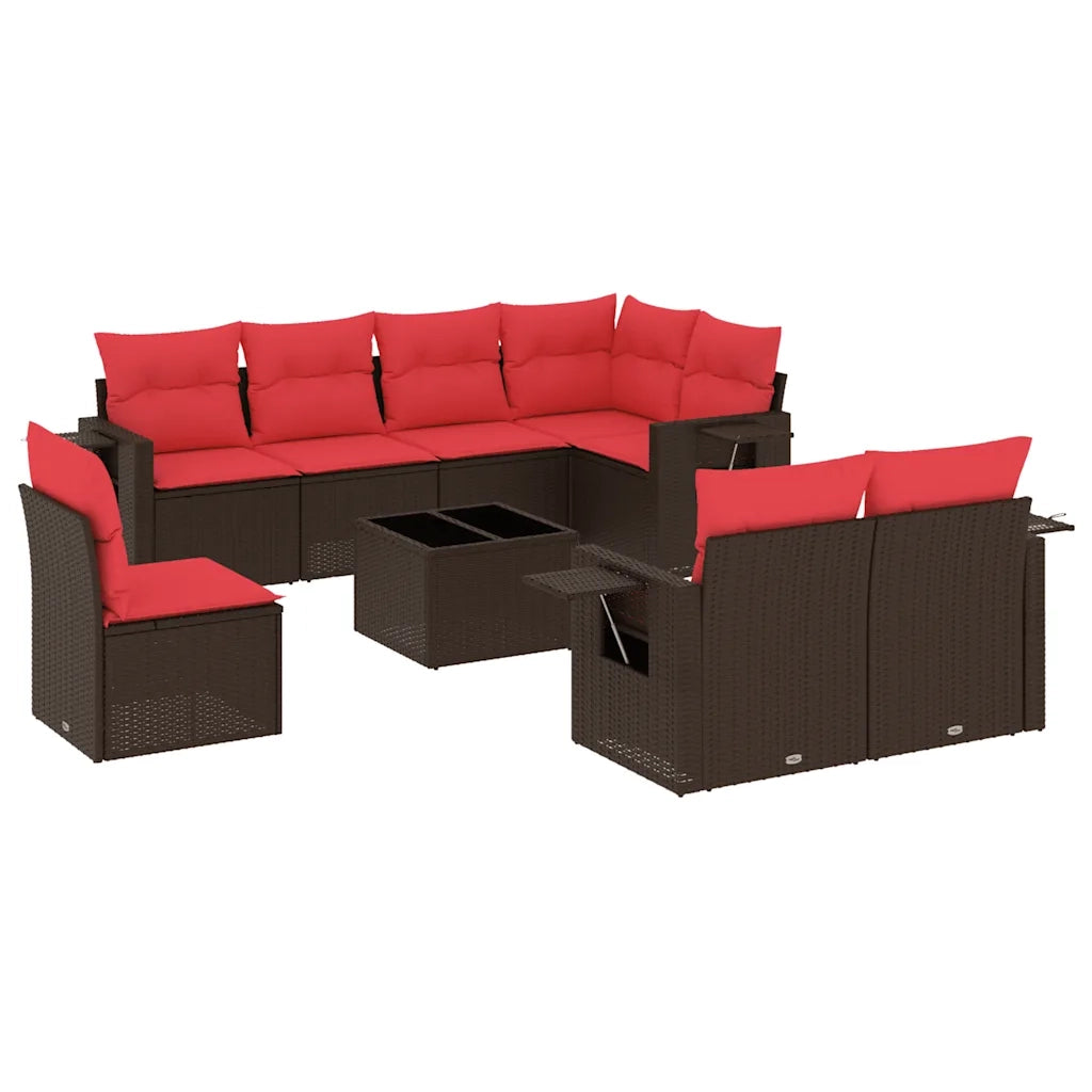Set Divani da Giardino 9 pz con Cuscini Marrone in Polyrattan 3220453