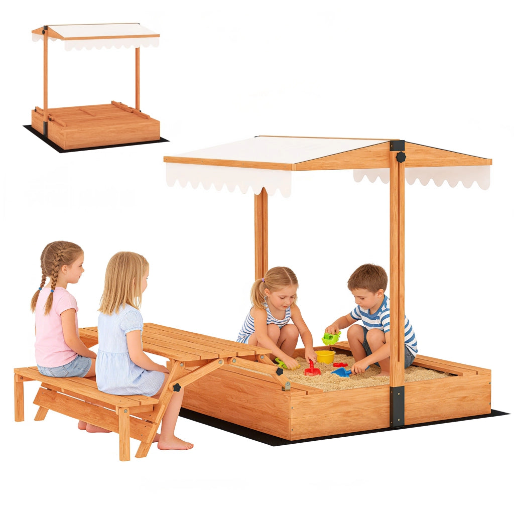 Sandbox con tetto e tavolo da picnic ¨C zephmum ¨C in legno 184x110x120 cm marrone