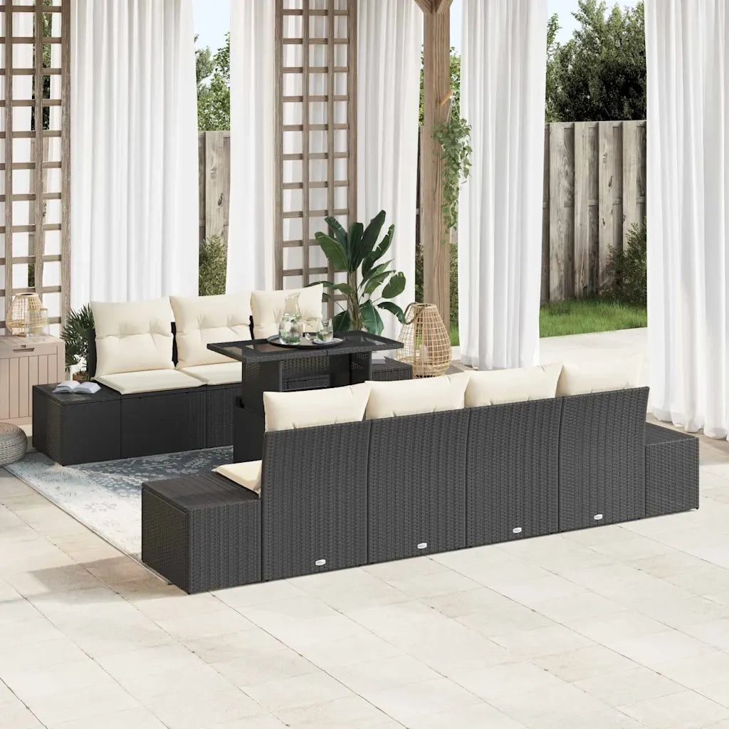 Set Divano da Giardino con cuscino 8 pcs Nero e Crema