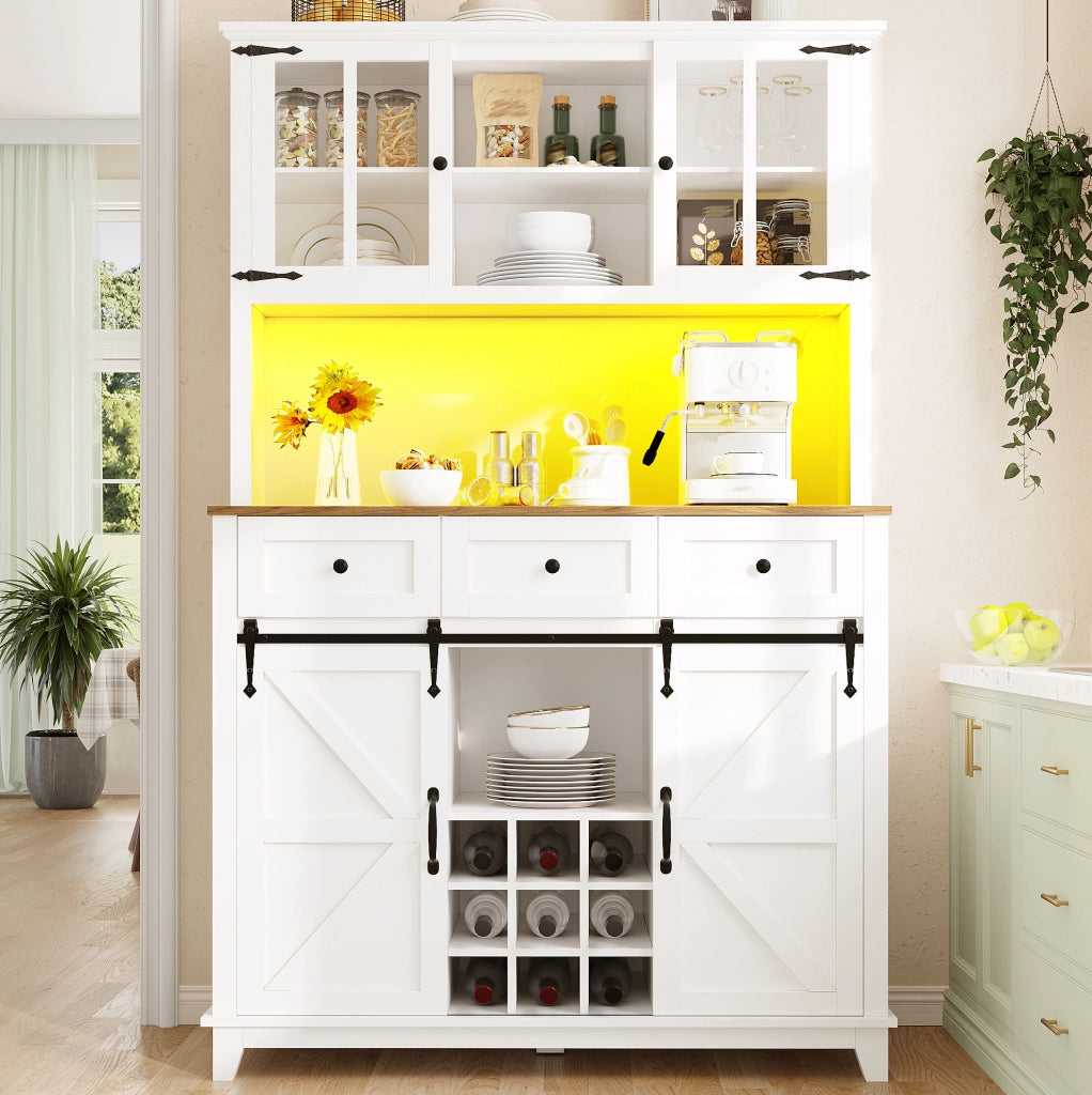 Credenza 105x38.4x180 cm con illuminazione LED; MDF; bianco