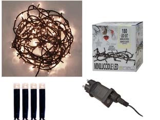 MINILUCCIOLE A LED BIANCO CALDO PER ESTERNO CON GIOCO LUCI- - 180 led - mt.5 + 8,95 - 1 pezzi