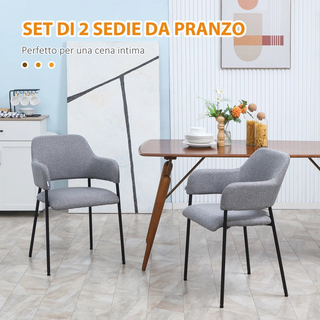 EASYCOMFORT  Set da 2 Sedie Imbottite Moderne in Tessuto con Braccioli e Gambe in Acciaio, 54x54x84cm, Grigio