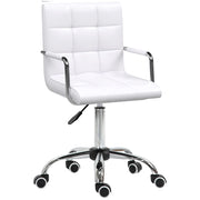 Sedia da ufficio girevole regolabile in altezza con braccioli e seduta imbottita per studio in PVC bianco