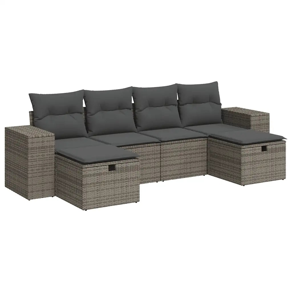 Set Divano da Giardino 6 pz con Cuscini Grigio in Polyrattan 3325726