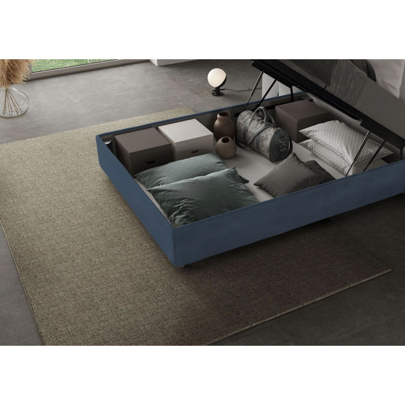 Letto imbottito 1 piazza e mezza 120x190 cm Agueda - Con rete,Microfibra,Blu