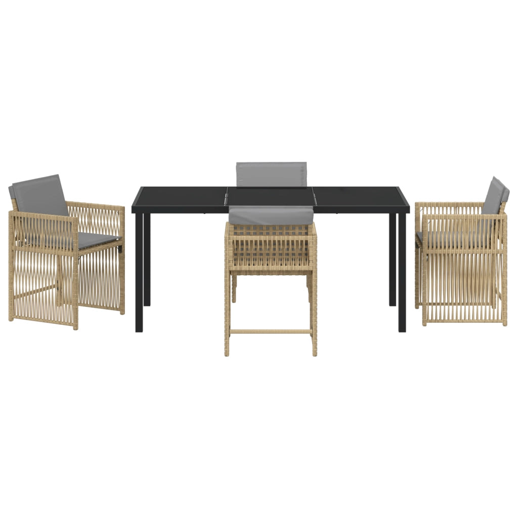 Set da Pranzo Giardino 5 Pezzi con Cuscini Beige Rattan Sintetico