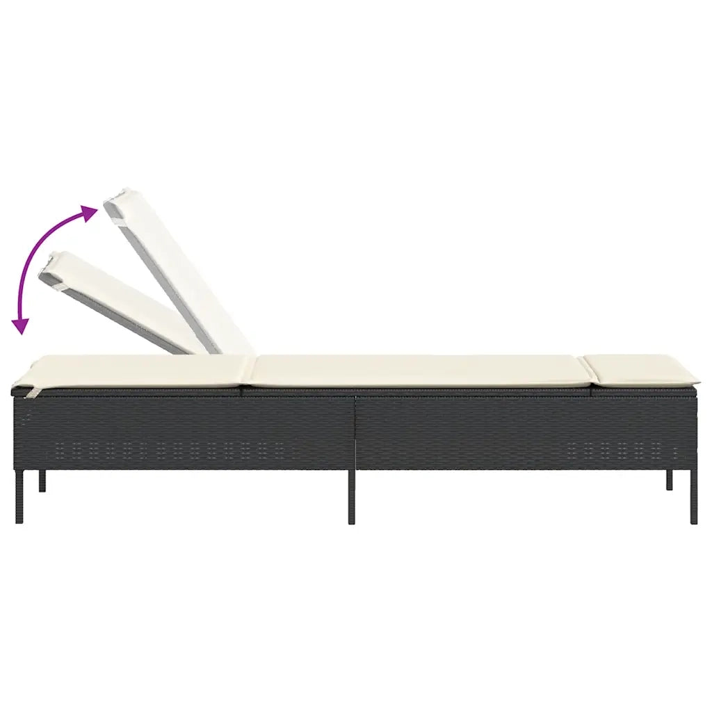 Lettini PrendiLettino sole | Sdraio da giardino | Lettino da sole con Cuscini 2 pz Neri in Polyrattan