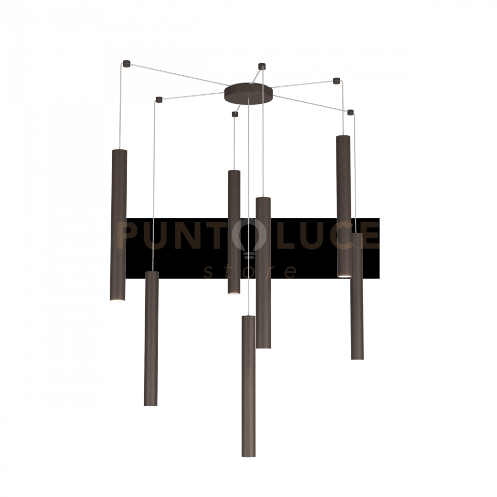 ROUND TUBE SOSPENSIONE 7 LUCI MARRONE CAVO CM.250 CON BASE 1174-S7-MA