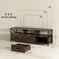 Mobile TV Industriale con 3 Cassetti e 3 Ripiani Aperti, in Legno e Acciaio, 147x40x50 cm, Nero e Marrone