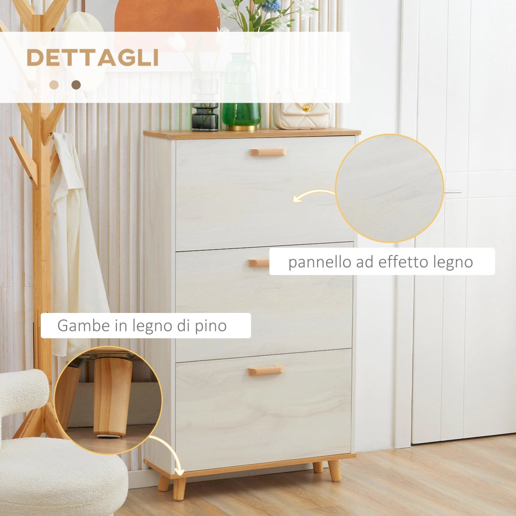 Mobile Scarpiera con 3 Cassetti ¨C Zephmum ¨C Bianco 70x23.5x122 cm
