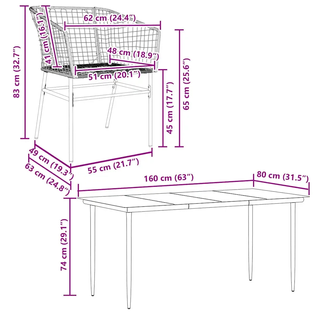 Set Pranzo da Giardino 7pz | Set Salotto da Giardino Marrone Polyrattan Vetro