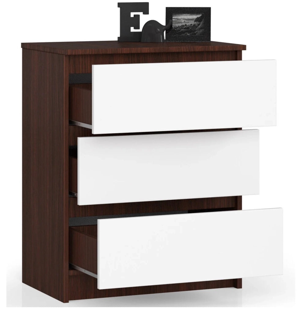 Cassettiera AKORD K60 Cassettiera Wengé 60 cm 3 cassetti inserto frontale Bianco 60x40x77 cm