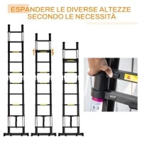 DURHAND Scala Telescopica Pieghevole da 10 Gradini in Alluminio e Metallo per Interni ed Esterni, 320x67x7 cm, Nero
