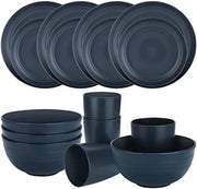 Set di servizio da campeggio, 16 pezzi, Blu marino, Piatti e scodelle da campeggio, Plastica, Resistente alla lavastoviglie, Resistente al magnetron