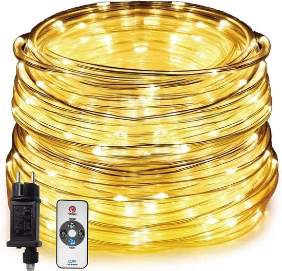 Luminaria da esterno con 200 LED con controllo a distanza, 8 modi e regolazione di luminosità, impermeabile, decorazione di Natale per esterni, festa, matrimonio. Classe di efficienza energetica A+++
