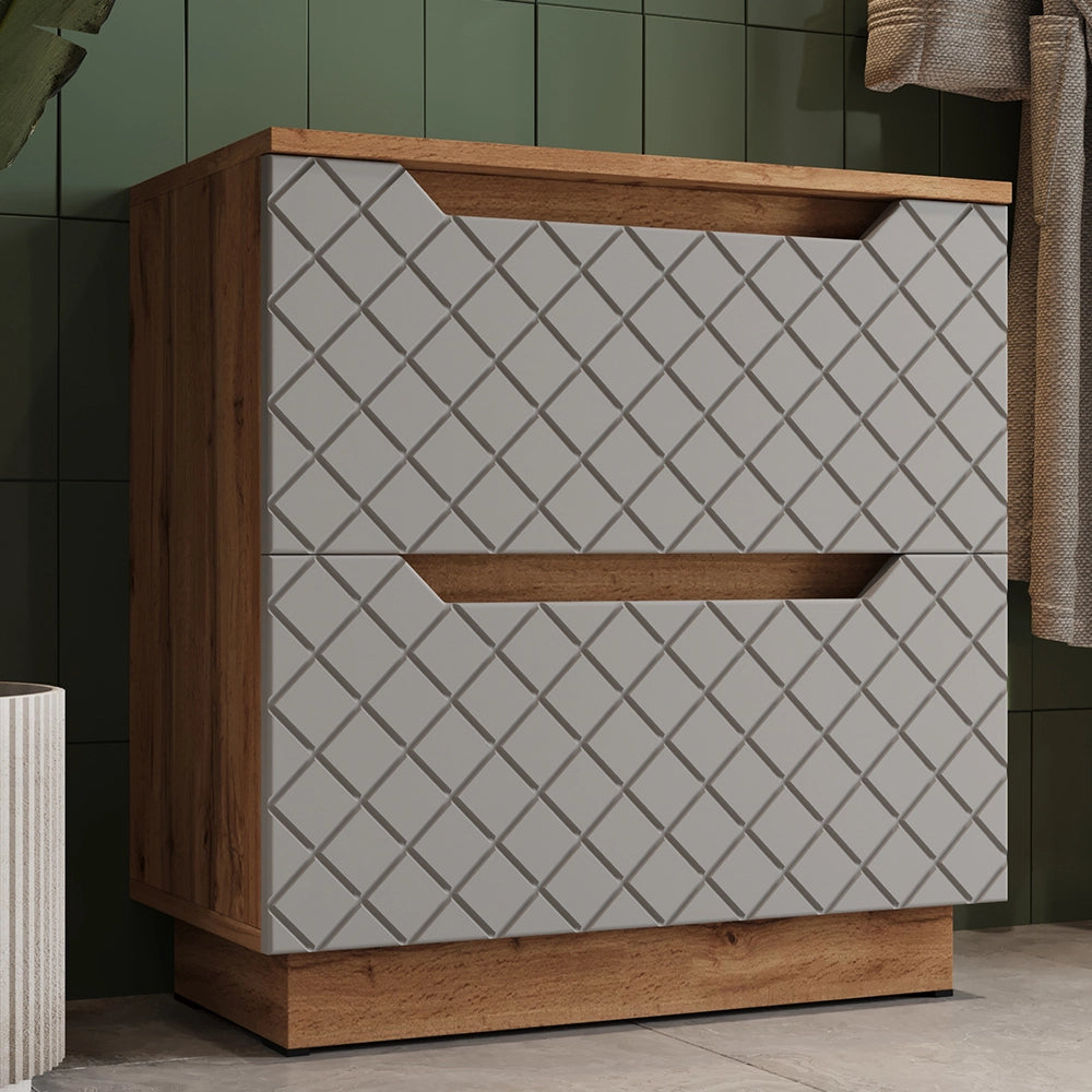 Vicco Mobile sottolavabo per bagno Rovere/grigio con struttura in piastrelle 59.8 x 62.5 cm con 2 cassetti
