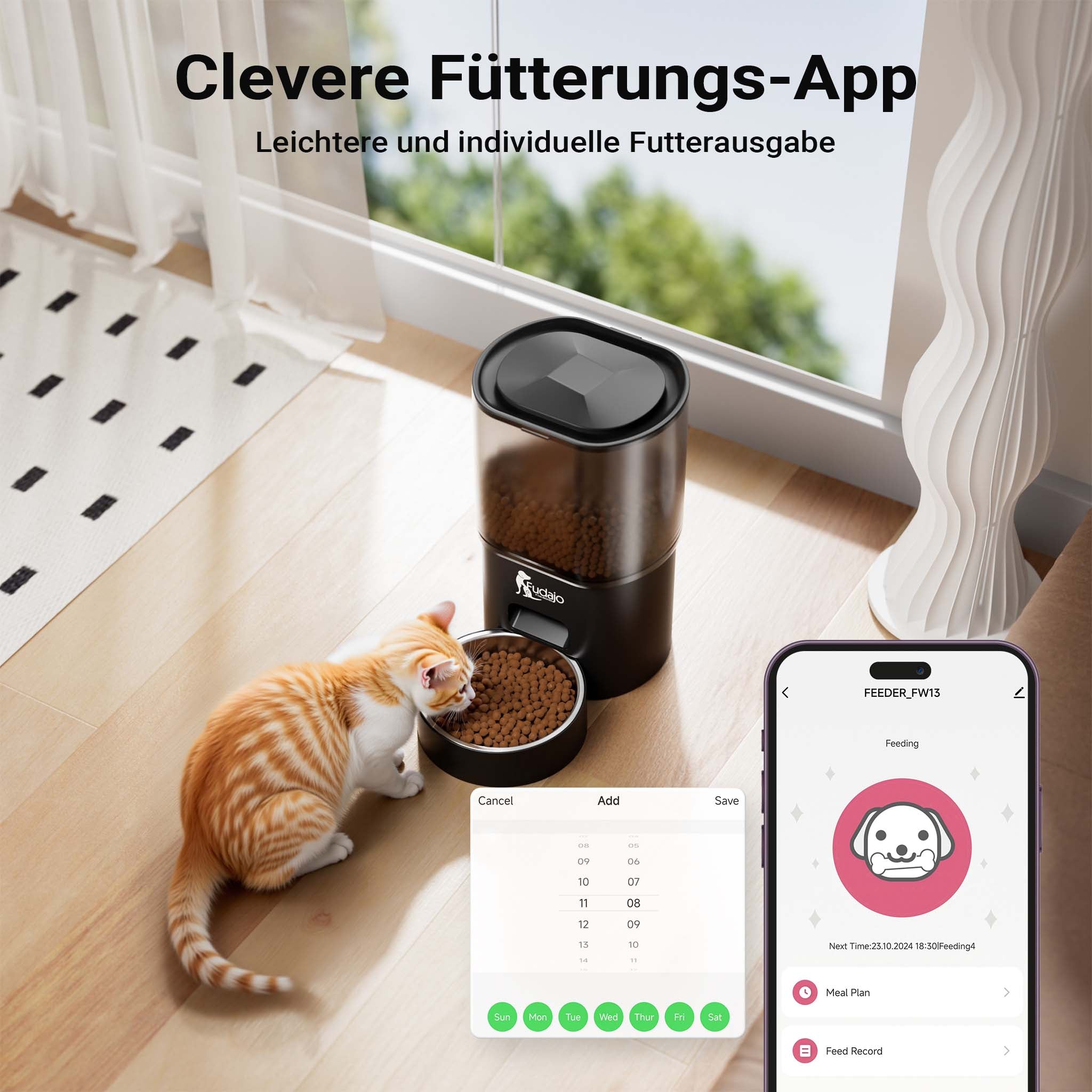 Fudajo Mangiatoia e abbeveratoio automatico per cani e gatti, distributore automatico di cibo da 3 litri e abbeveratoio da 2,5 litri, controllo mangime via app, colore nero