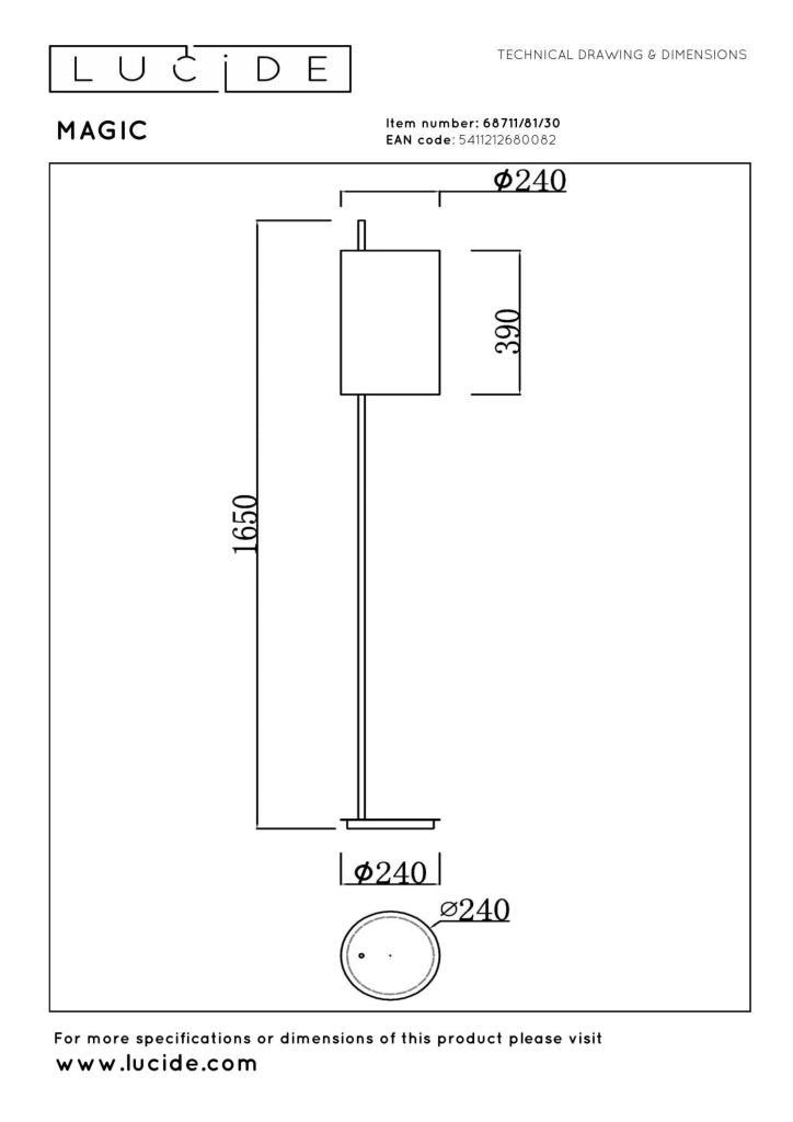 Lampada da terra MAGIC 1xE27 nera crema lino Lucide