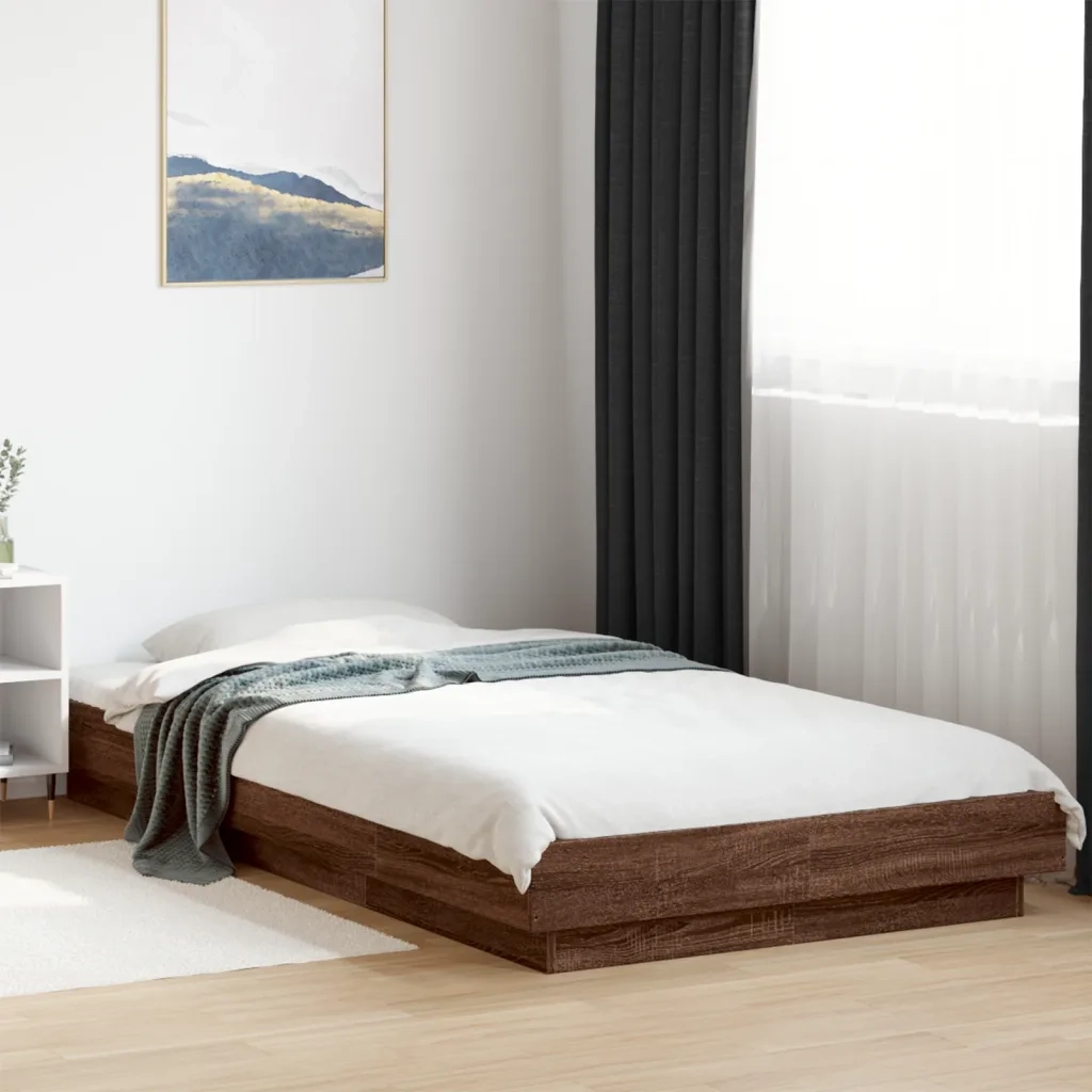 Giroletto Luci LED-Struttura Letto con LED Rovere Marrone 100x200 cm Legno Multistrato 490961