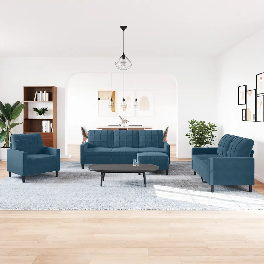 Set di Divani 4 pz con Cuscini Blu in Velluto