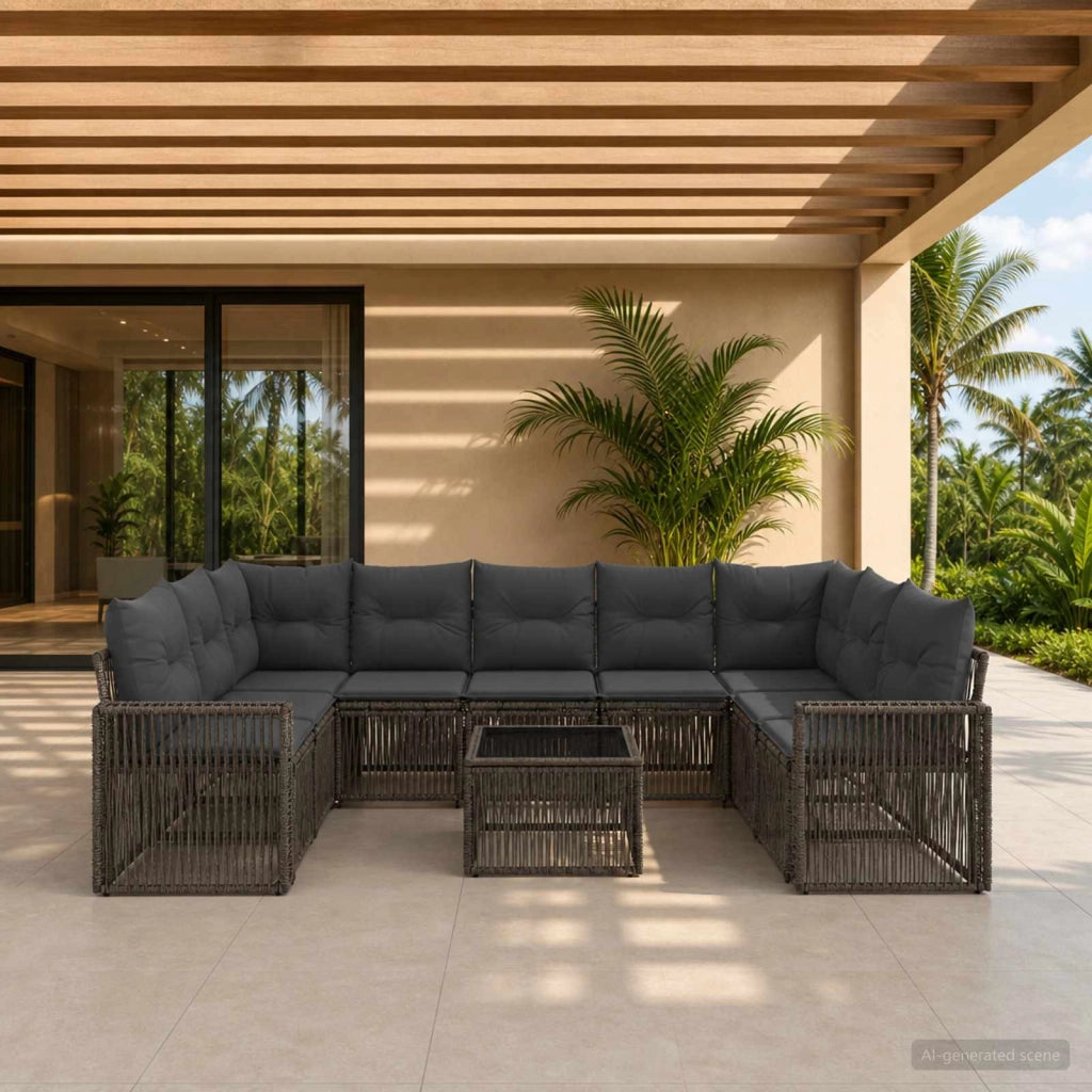 Set Divano da Giardino 10 pz Grigio e Grigio Scuro polyrattan 3435230