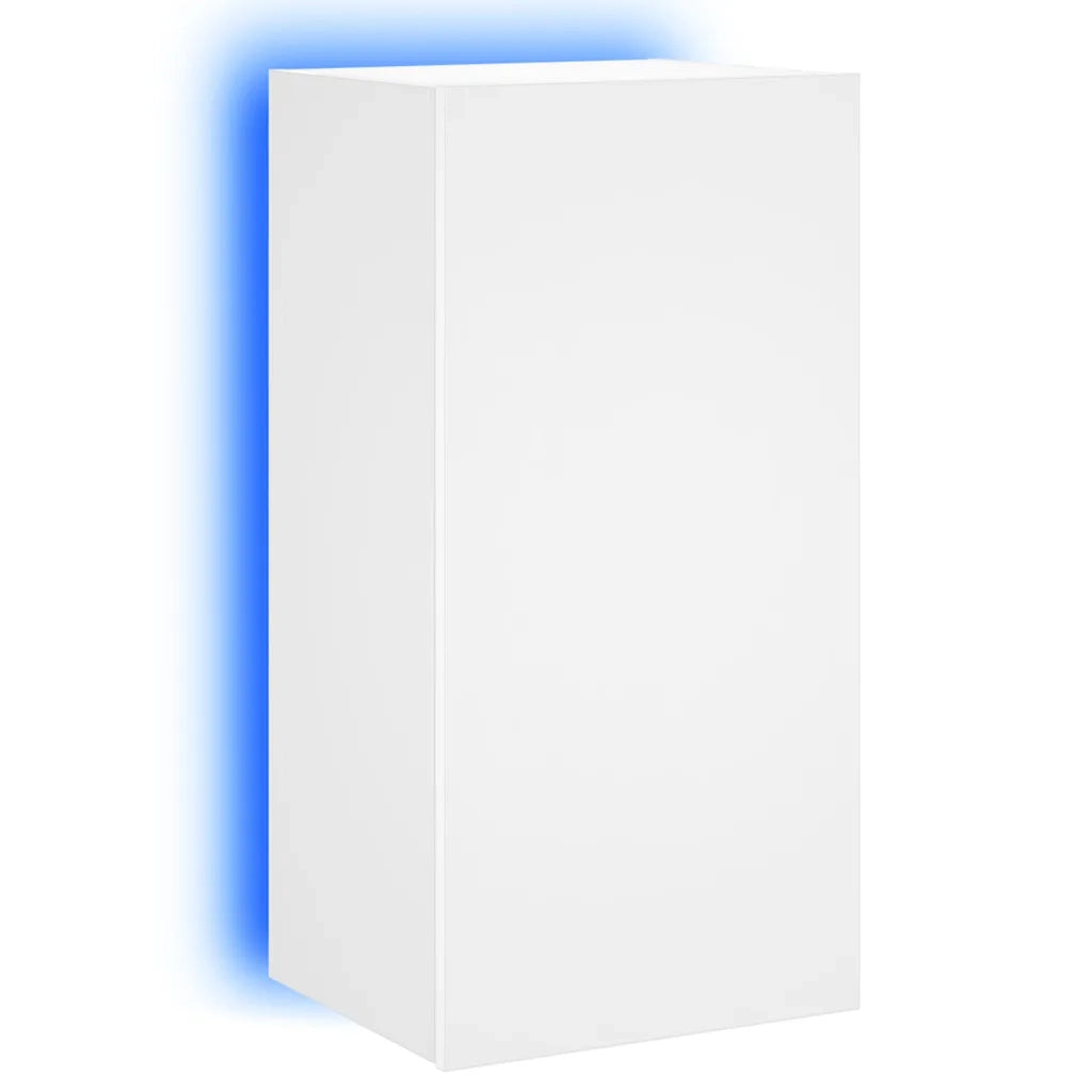 Mobile TV a Parete con Luci LED-Mobile TV a Muro Bianco 40,5x35x80 cm