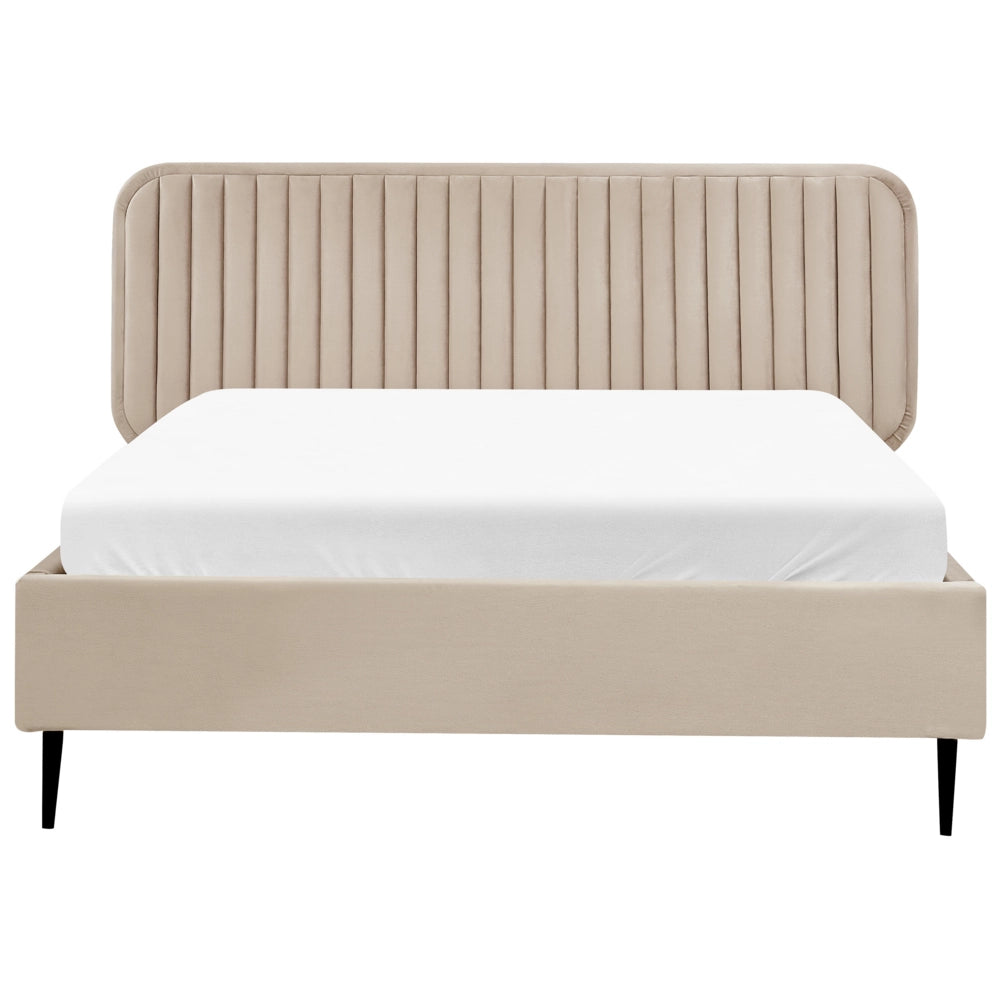 Letto matrimoniale UE tortora Rivestimento in velluto 140 x 200 cm Telaio Poggiatesta Gambe in metallo Design moderno Camera da letto