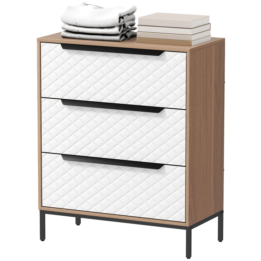 Com¨° con 3 Cassetti in Tessuto Effetto Diamantato ¨C Zephmum ¨C Bianco e Naturale 60x40x40