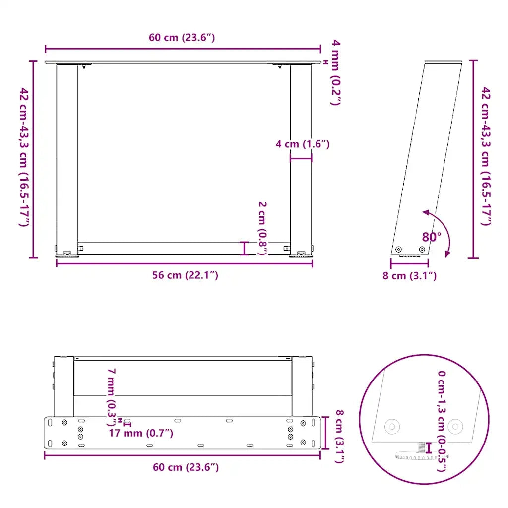 Gambe per Tavolino da Caffè a Forma di U 2 pz Antracite 60x(42-43) cm Acciaio 4012770