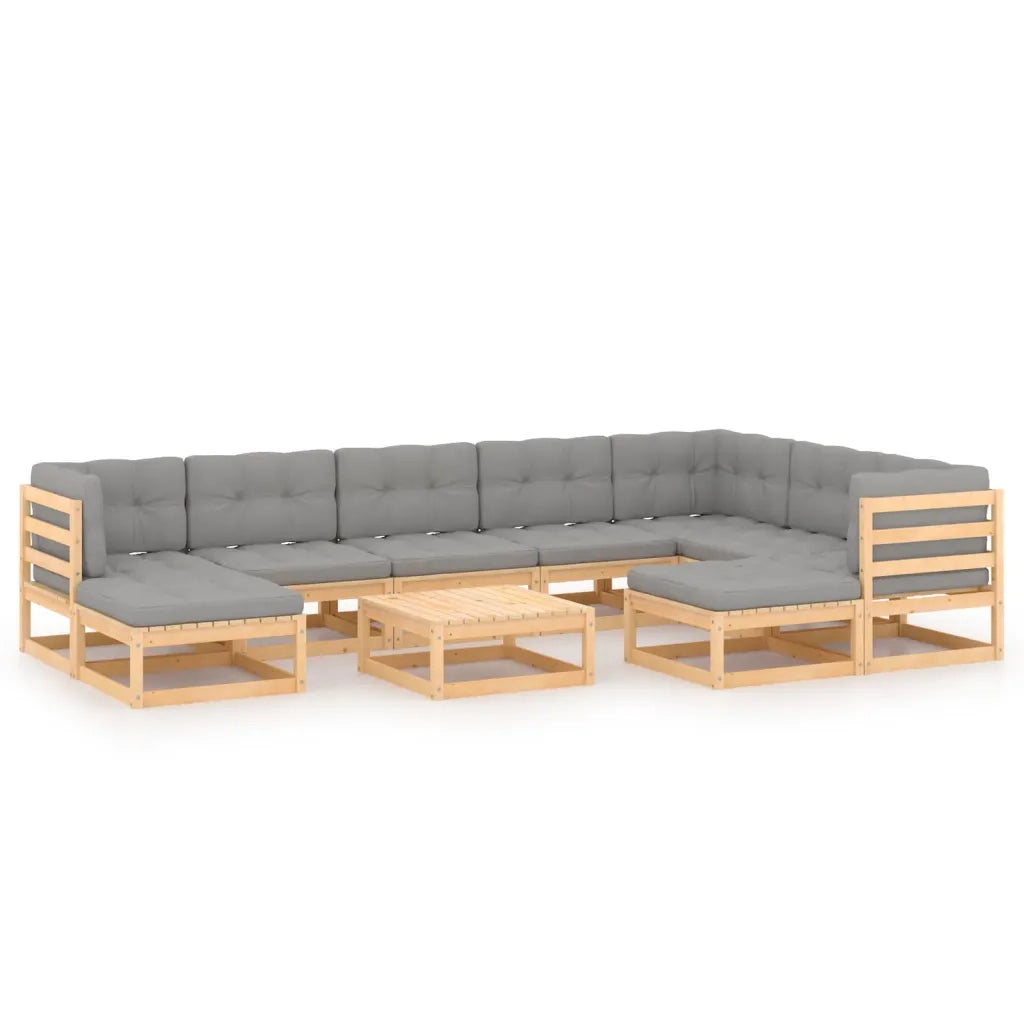Set Salotto Giardino 10pz Cuscini Antracite Legno Massello Pino 3076809