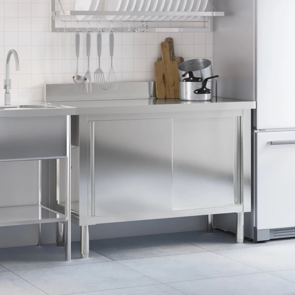 Tavolo da Lavoro per Cucina con Ante Scorrevoli in Acciaio Inox 376441