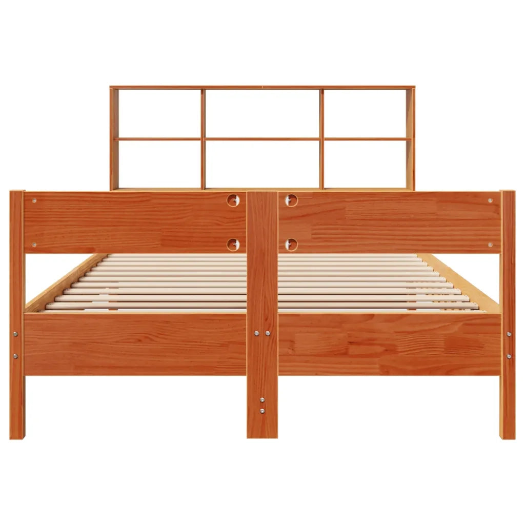 Letto Libreria senza Materasso Marrone Cera 160x200 cm in Pino