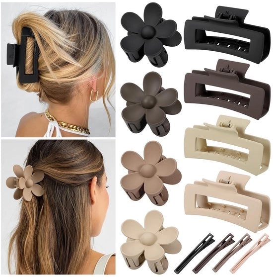 Clip per capelli antiscivolo - 4 pezzi a forma di fiore - 4 pezzi a forma di spilla rettangolare - Materiale di alta qualità plastico - Adatto per donne e ragazze - Ferro per capelli