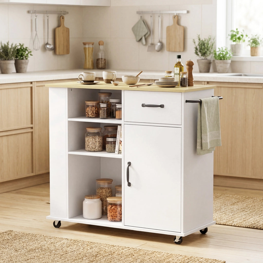Mobile Cucina con Cassetto, Armadietto e Ripiano Regolabile, Bianco
