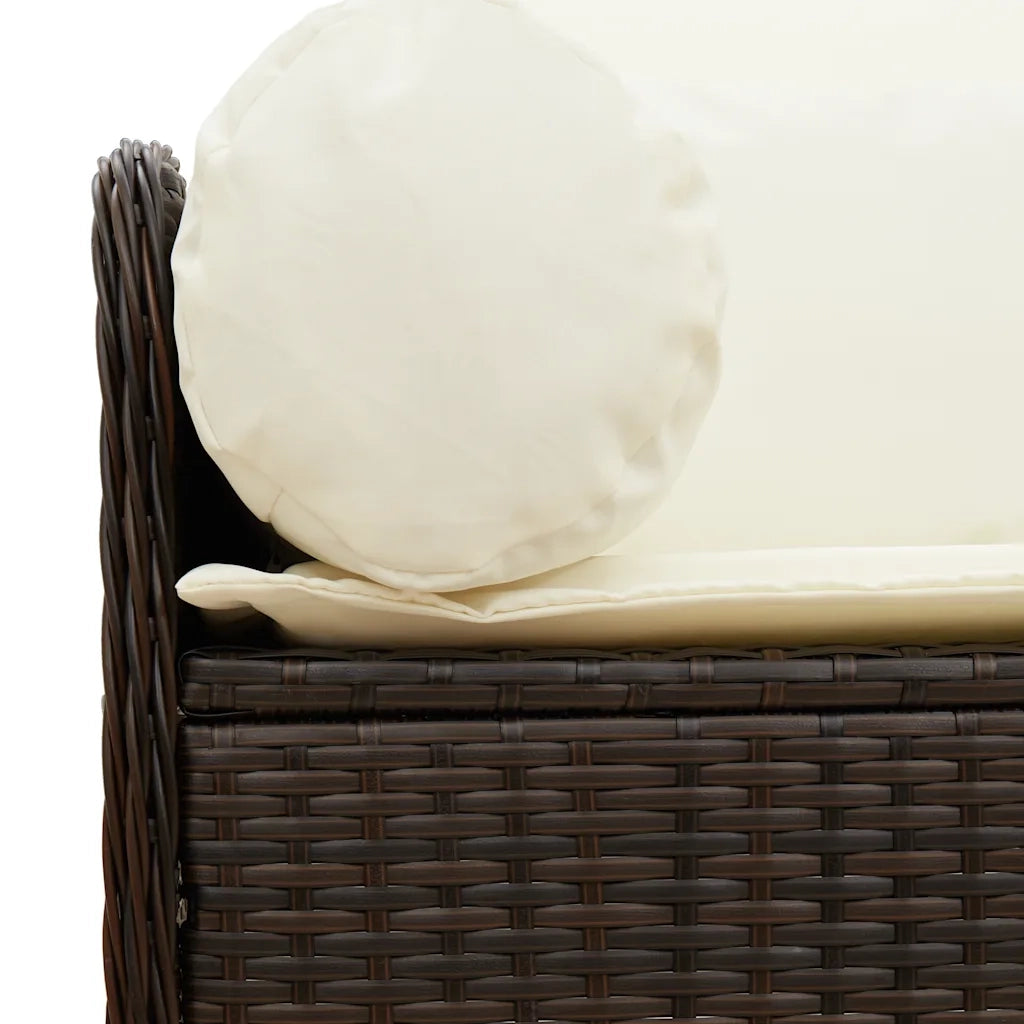 Divano da Giardino a 3 Posti con Cuscini in Polyrattan Marrone